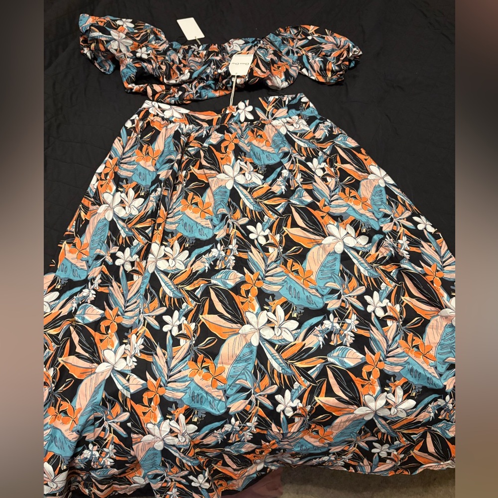 Tropical Floral Off-Shoulder Midi Dress